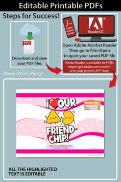 Valentine Chip Bag Wrap Printable Template Pink, Kids Valentines Cards, EDITABLE Names, I