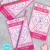 Pencil Valentine Card for Kids Printable, EDITABLE names, You are Amazing Valentine, Heart Maze Pink, School Classroom, INSTANT DOWNLOAD Press Print Party