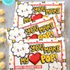 Popcorn Bags Wrap, Kids Valentines Cards Printable, EDITABLE names, You Make My Heart Pop, School Classroom Valentine, INSTANT DOWNLOAD Press Print Party