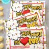 Popcorn Bags Wrap, Kids Valentines Cards Printable, EDITABLE names, You Make My Heart Pop, School Classroom Valentine, INSTANT DOWNLOAD Press Print Party