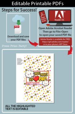 Popcorn Bags Wrap, Kids Valentines Cards Printable, EDITABLE names, You Make My Heart Pop, School Classroom Valentine, INSTANT DOWNLOAD Press Print Party