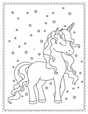 free printable coloring pages unicorn - standing unicorn and stars - Press Print Party!