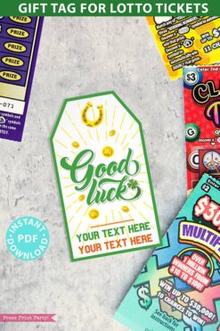 Good Luck Tag Printable, St. Patrick's Day Good Luck Card, 2 lines of Editable text, Lottery Ticket Tag, Lotto Card, INSTANT DOWNLOAD Press Print Party