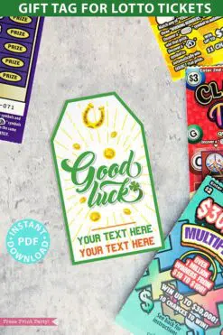 Good Luck Tag Printable, St. Patrick's Day Good Luck Card, 2 lines of Editable text, Lottery Ticket Tag, Lotto Card, INSTANT DOWNLOAD Press Print Party