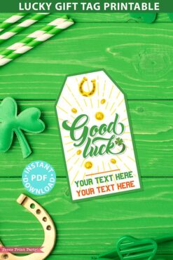 Good Luck Tag Printable, St. Patrick's Day Good Luck Card, 2 lines of Editable text, Lottery Ticket Tag, Lotto Card, INSTANT DOWNLOAD Press Print Party