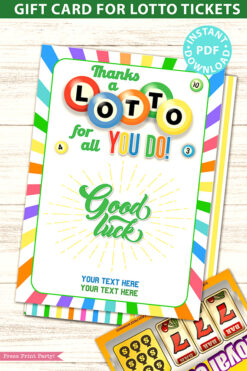 Lottery Ticket Holder, Thanks a Lotto For All You Do Card Printable, 2 lines of Editable text, Lotto Printable Card, Bingo, INSTANT DOWNLOAD Press Print Party