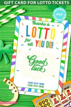 Lottery Ticket Holder, Thanks a Lotto For All You Do Card Printable, Editable text, Lotto Printable Card, Rainbow, INSTANT DOWNLOAD Press Print Party