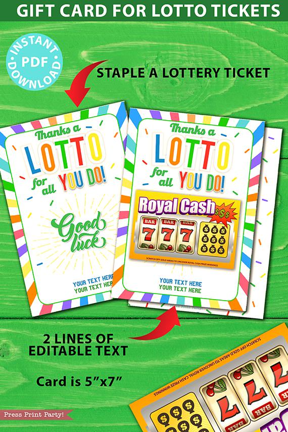 Lottery Ticket Holder, Thanks a Lotto For All You Do Card Printable, Editable text, Lotto Printable Card, Rainbow, INSTANT DOWNLOAD Press Print Party