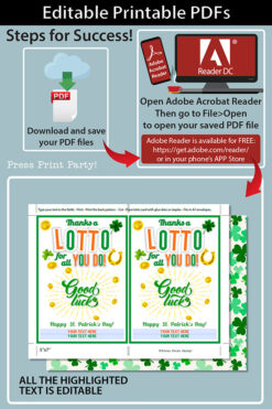 Lottery Ticket Holder, St Patrick's Day, Thanks a Lotto For All You Do Card Printable, Editable text, Lotto Printable Card, INSTANT DOWNLOAD Press Print Party