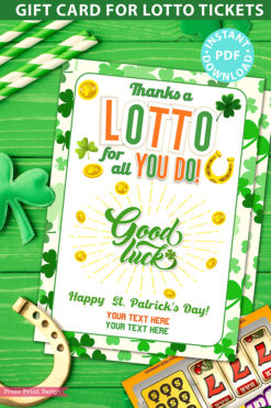 Lottery Ticket Holder, St Patrick's Day, Thanks a Lotto For All You Do Card Printable, Editable text, Lotto Printable Card, INSTANT DOWNLOAD Press Print Party