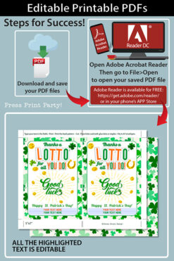 Lottery Ticket Holder, St Patrick's Day, Thanks a Lotto For All You Do Card Printable, Editable text, Lotto Printable Card, INSTANT DOWNLOAD Press Print Party