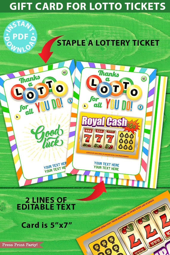 Lottery Ticket Holder, Thanks a Lotto For All You Do Card Printable, 2 lines of Editable text, Lotto Printable Card, Bingo, INSTANT DOWNLOAD Press Print Party