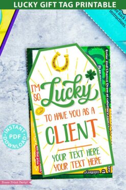 New Client Gift Tag Printable, St. Patrick's Day, Editable text, Lottery Ticket, Lotto Card, Client Appreciation Gift, INSTANT DOWNLOAD Press print Party