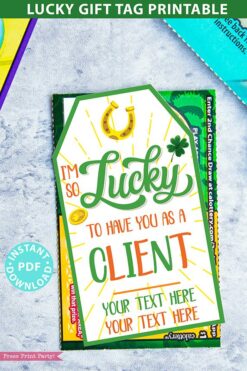 New Client Gift Tag Printable, St. Patrick's Day, Editable text, Lottery Ticket, Lotto Card, Client Appreciation Gift, INSTANT DOWNLOAD Press print Party