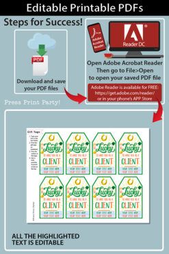 New Client Gift Tag Printable, St. Patrick's Day, Editable text, Lottery Ticket, Lotto Card, Client Appreciation Gift, INSTANT DOWNLOAD Press print Party