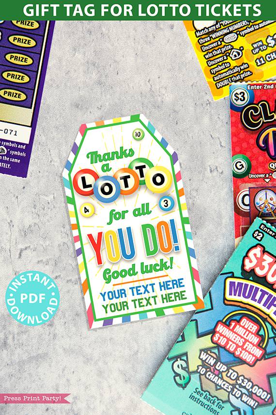 Thanks a Lotto For All You Do Gift Tag Printable, 2 lines of Editable text, Lottery Ticket Tag, Lotto Printable Card, bingo balls, INSTANT DOWNLOAD Press Print Party