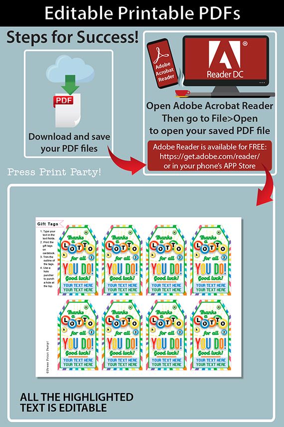 Thanks a Lotto For All You Do Gift Tag Printable, 2 lines of Editable text, Lottery Ticket Tag, Lotto Printable Card, bingo balls, INSTANT DOWNLOAD Press Print Party