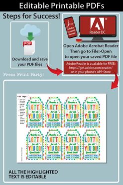Thanks a Lotto For All You Do Gift Tag Printable, 2 lines of Editable text, Lottery Ticket Tag, Lotto Printable Card, INSTANT DOWNLOAD Press Print Party