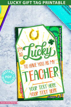 Teacher Gift Tag Printable, St. Patrick's Day, Editable text, Lottery Ticket, Lotto Card, Teacher Appreciation Gift, INSTANT DOWNLOAD Press Print Party