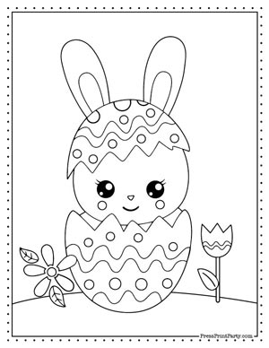 bunny inside easter egg -free Easter bunnies coloring book printable pages for kids- bunny rabbit coloring sheets- Press Print Party