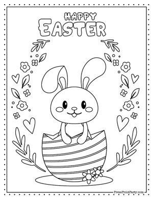 bunny inside easter egg -free Easter bunnies coloring book printable pages for kids- bunny rabbit coloring sheets- Press Print Party