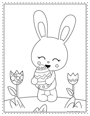 baby bunny with egg -free Easter bunnies coloring book printable pages for kids- bunny rabbit coloring sheets- Press Print Party