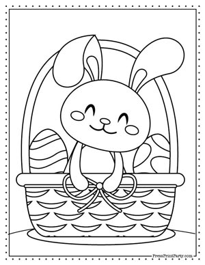 bunny in easter basket - free Easter bunnies coloring book printable pages for kids- bunny rabbit coloring sheets- Press Print Party