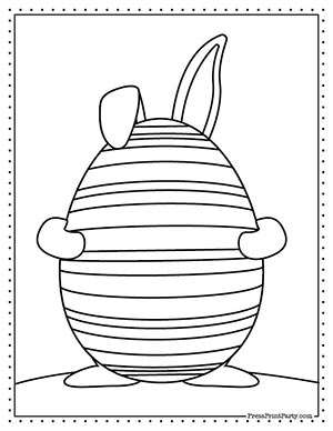 bunny hiding behing Easter egg - free Easter bunnies coloring book printable pages for kids- bunny rabbit coloring sheets- Press Print Party