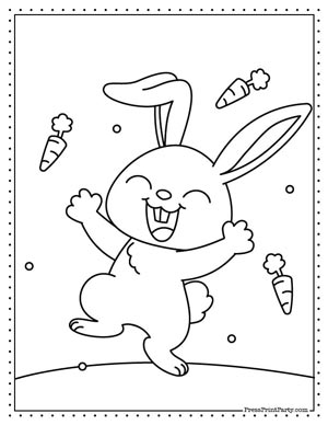 Happy dancing bunny - free Easter bunnies coloring book printable pages for kids- bunny rabbit coloring sheets- Press Print Party