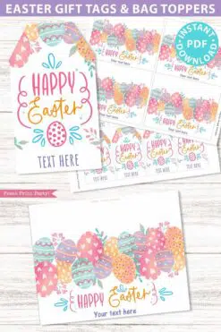 EDITABLE Easter Gift Tag and Easter Bag Topper Printable, Easter Basket Tag, Happy Easter Gifts Favor Bag, INSTANT DOWNLOAD press print party