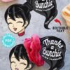 Scrunchie Holder Tag Printable, Asian Girl, Black Hair, Thanks a Bunchie, Party Favor Tags, Thank You Gift, Editable Names, INSTANT DOWNLOAD Press Print party