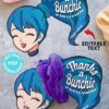 Scrunchie Holder Tag Printable, Blue Hair Girl, Thanks a Bunchie Here's a Scrunchie, Party Favor, Thank You Gift, Editable, INSTANT DOWNLOAD Press Print Party