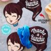 Scrunchie Holder Tag Printable, Brunette Girl, Thanks a Bunchie, Party Favor, Thank You Gift, Editable Names, INSTANT DOWNLOAD Press Print Party