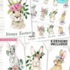 EDITABLE Easter Gift Tags Printable, Easter Basket Tag, Happy Easter Gift, Watercolor Easter Bunnies w. Flowers, 4 designs, INSTANT DOWNLOAD Press print party