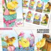 EDITABLE Easter Gift Tags Printable, Easter Basket Tag, Happy Easter Gift, Watercolor Easter Chicks w. Flowers, 4 designs, INSTANT DOWNLOAD Press Print Party