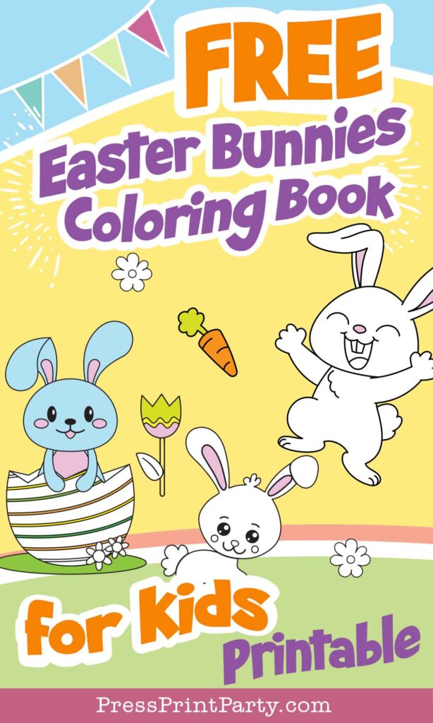 free Easter bunnies coloring book printable pages for kids- bunny rabbit coloring sheets- Press Print Party