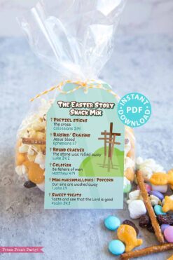 The Easter Story Snack Mix Printable Tag and Bag Topper, Easter Basket Filler for Kids, Easter Treats, Easter Gift, INSTANT DOWNLOAD Comic Press Print Party