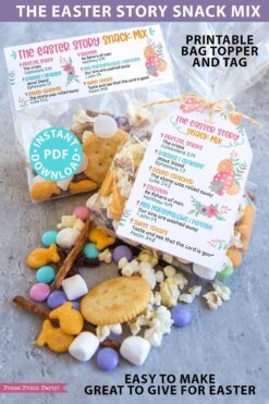 The Easter Story Snack Mix Printable Tag and Bag Topper, Easter Basket Filler for Kids, Easter Treats, Easter Gift, INSTANT DOWNLOAD whimsy Press Print Party