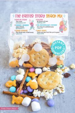 The Easter Story Snack Mix Printable Tag and Bag Topper, Easter Basket Filler for Kids, Easter Treats, Easter Gift, INSTANT DOWNLOAD whimsy Press Print Party