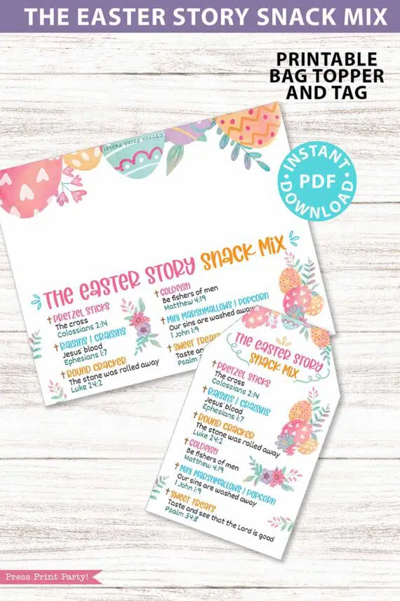 The Easter Story Snack Mix Printable Tag and Bag Topper, Easter Basket Filler for Kids, Easter Treats, Easter Gift, INSTANT DOWNLOAD whimsy Press Print Party