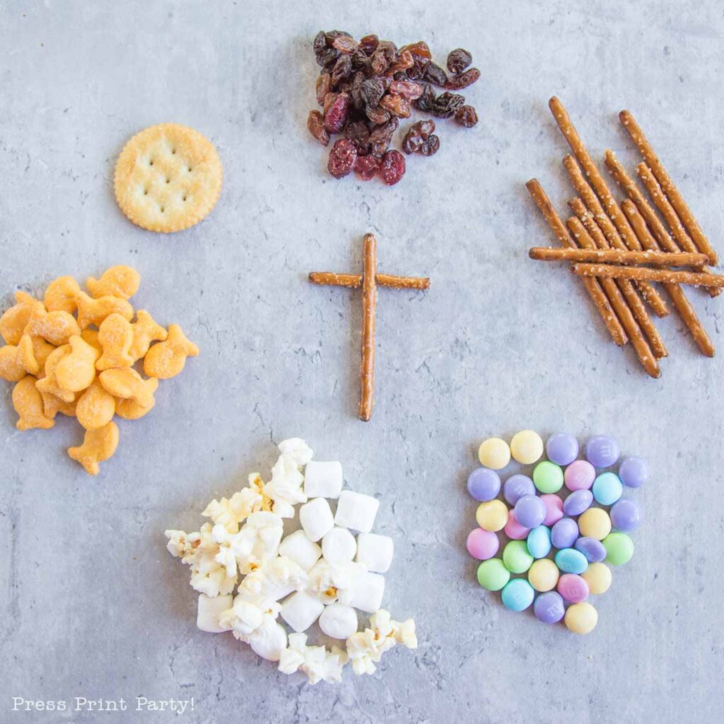 Make The Easter Story Snack Mix with Free Printable bag topper & New Recipe with ingredients and bible verses- Press Print Party