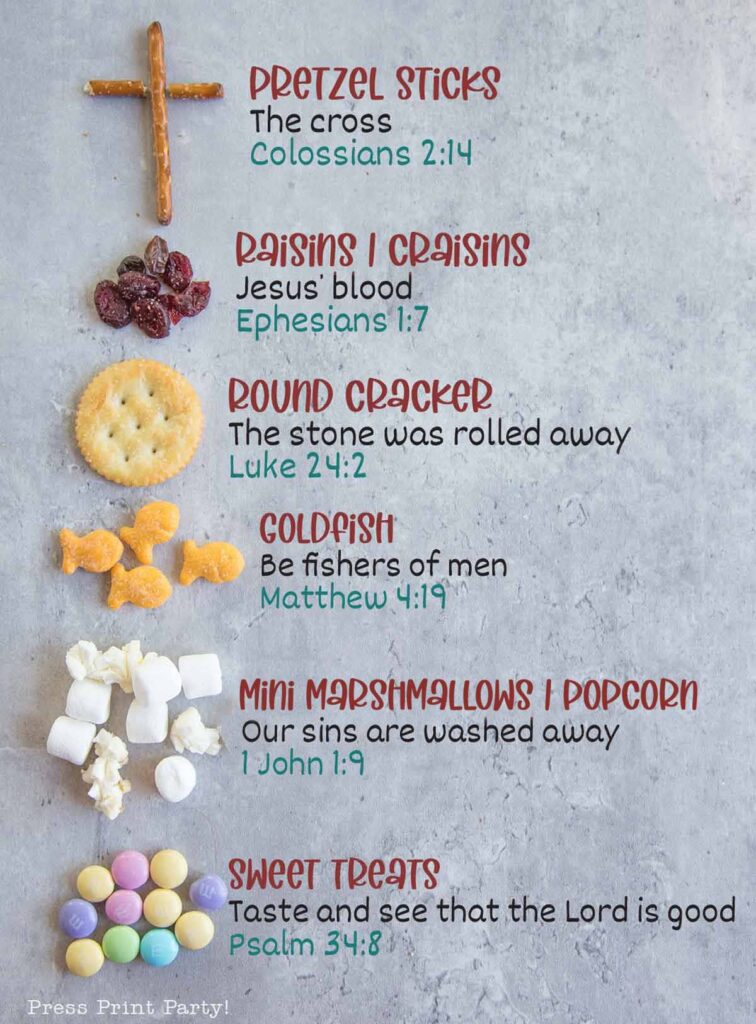 Make The Easter Story Snack Mix with Free Printable bag topper & New Recipe with ingredients and bible verses- Press Print Party