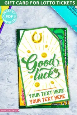 Good Luck Tag Printable, St. Patrick's Day Good Luck Card, 2 lines of Editable text, Lottery Ticket Tag, Lotto Card, INSTANT DOWNLOAD Press Print Party