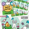 EDITABLE Easter Gift Tags Printable for Kids, Easter Basket Tag, Happy Easter Gift, Easter Bunnies and Eggs, 4 designs, INSTANT DOWNLOAD Press Print Party