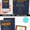 Graduation Invitation Printable and Digital, Graduation Party Invitation, High School Graduation 2022, Grad Party Invites, INSTANT DOWNLOAD digital download navy Press Print Party