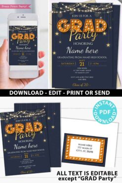 Graduation Invitation Printable and Digital, Graduation Party Invitation, High School Graduation 2022, Grad Party Invites, INSTANT DOWNLOAD digital download navy Press Print Party