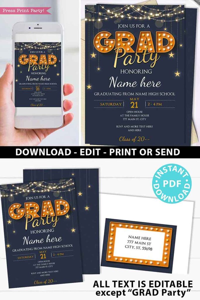Graduation Party Invitation, Navy - Press Print Party!