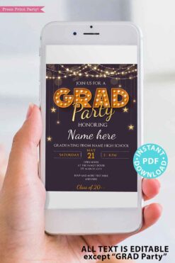 Graduation Invitation Printable and Digital, Graduation Party Invitation, High School Graduation 2022, Grad Party Invites, INSTANT DOWNLOAD digital download purple Press Print Party