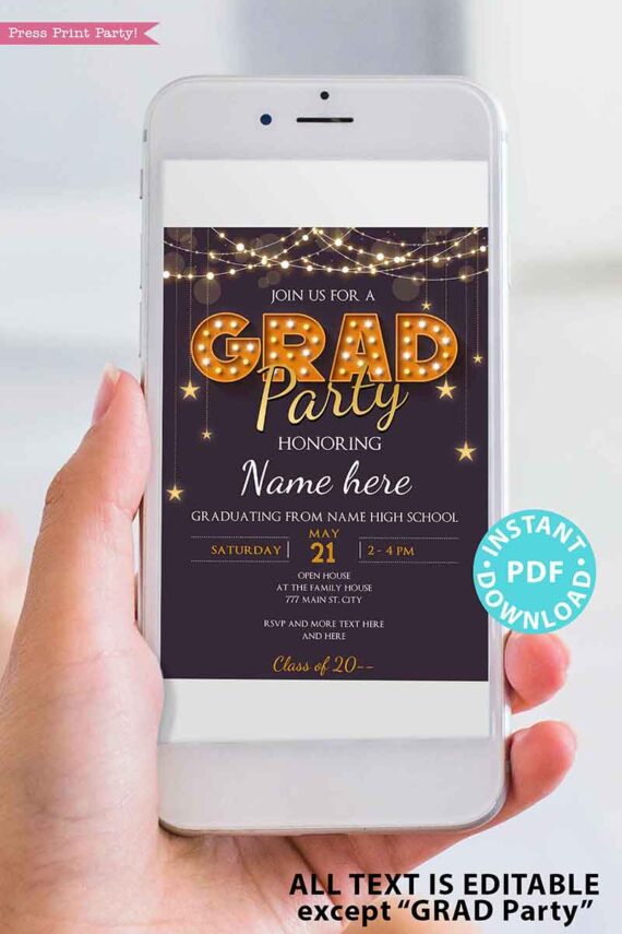 Graduation Invitation Printable and Digital, Graduation Party Invitation, High School Graduation 2022, Grad Party Invites, INSTANT DOWNLOAD digital download purple Press Print Party