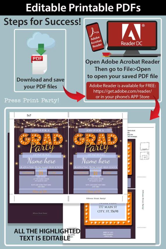 Graduation Invitation Printable and Digital, Graduation Party Invitation, High School Graduation 2022, Grad Party Invites, INSTANT DOWNLOAD digital download purple Press Print Party